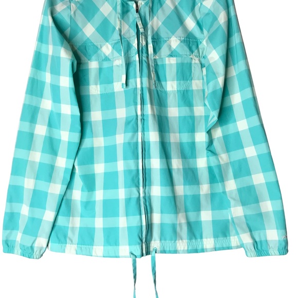 Women's Small Patagonia Check Gingham Shell Jacket Coat Aqua Cream Windbreaker - Picture 5 of 11